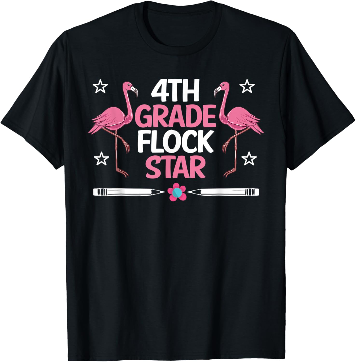 4th Grade Flock Stars Flamingo Teacher Student Kids Gifts T-Shirt - T-Shirt | Black