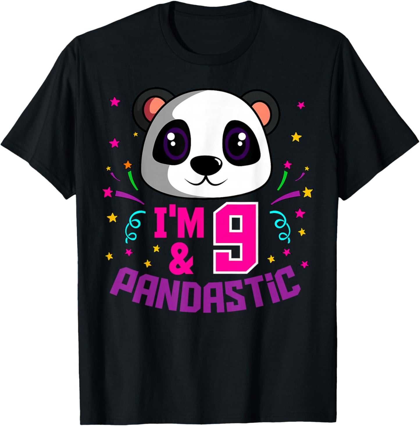 I'm 9 & Pandastic Birthday Party Panda Bday Celebration T-Shirt - T-Shirt | Black