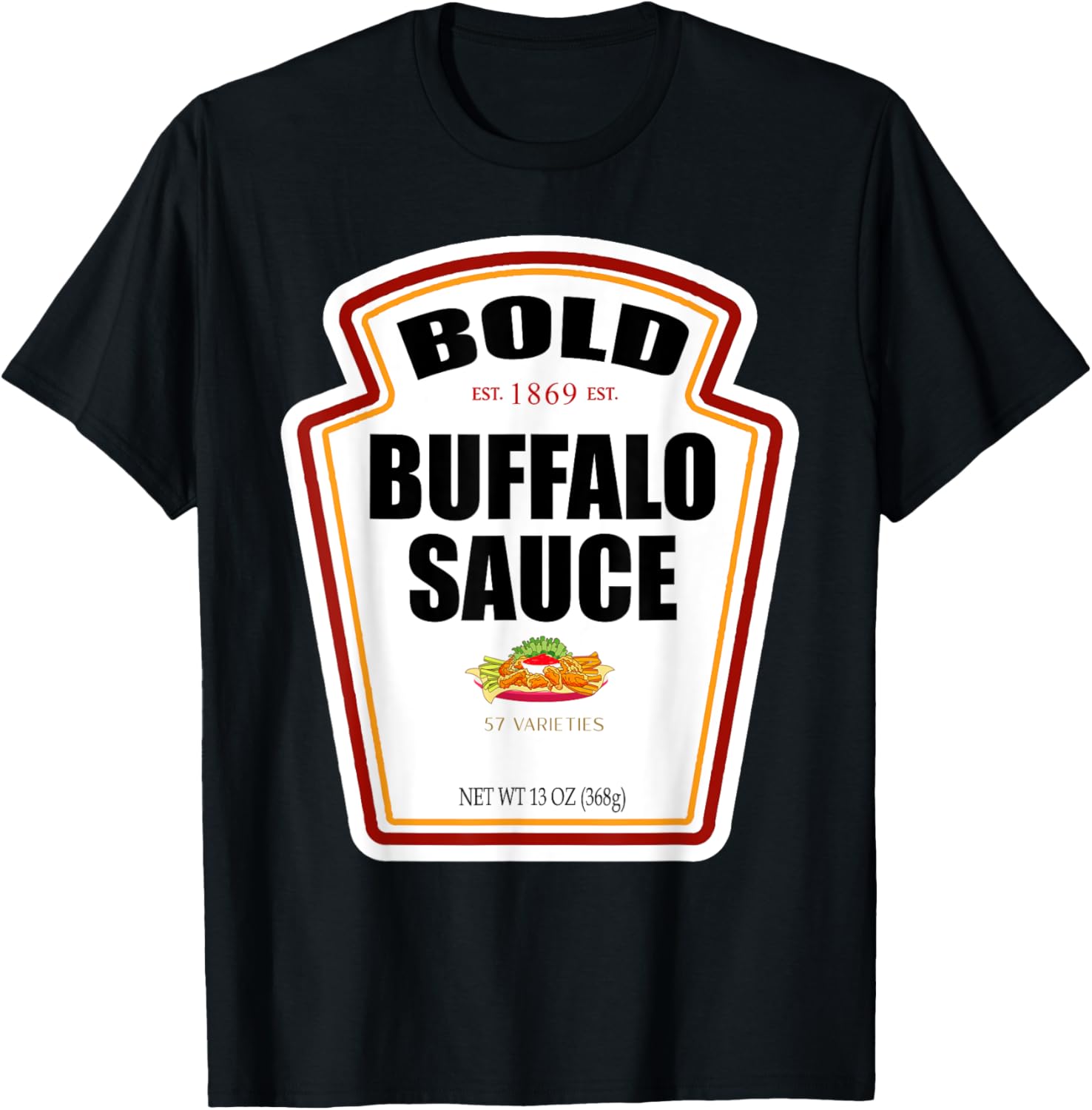Bold Buffalo Sauce Bottle Label Funny Halloween Costume T-Shirt - T-Shirt | Black