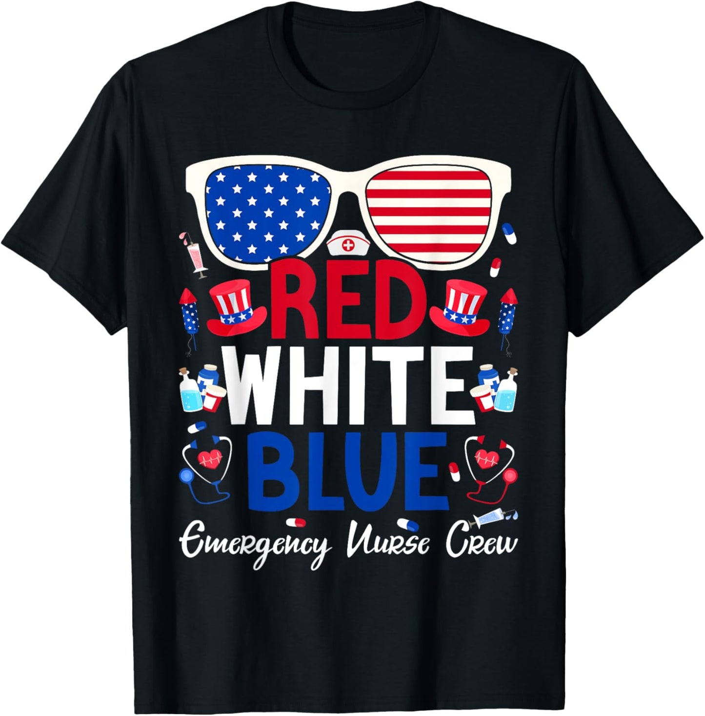 Nurse July 4th Red White Blue Emergency Nurse Crew Patriotic Men T-Shirt - T-Shirt | Black