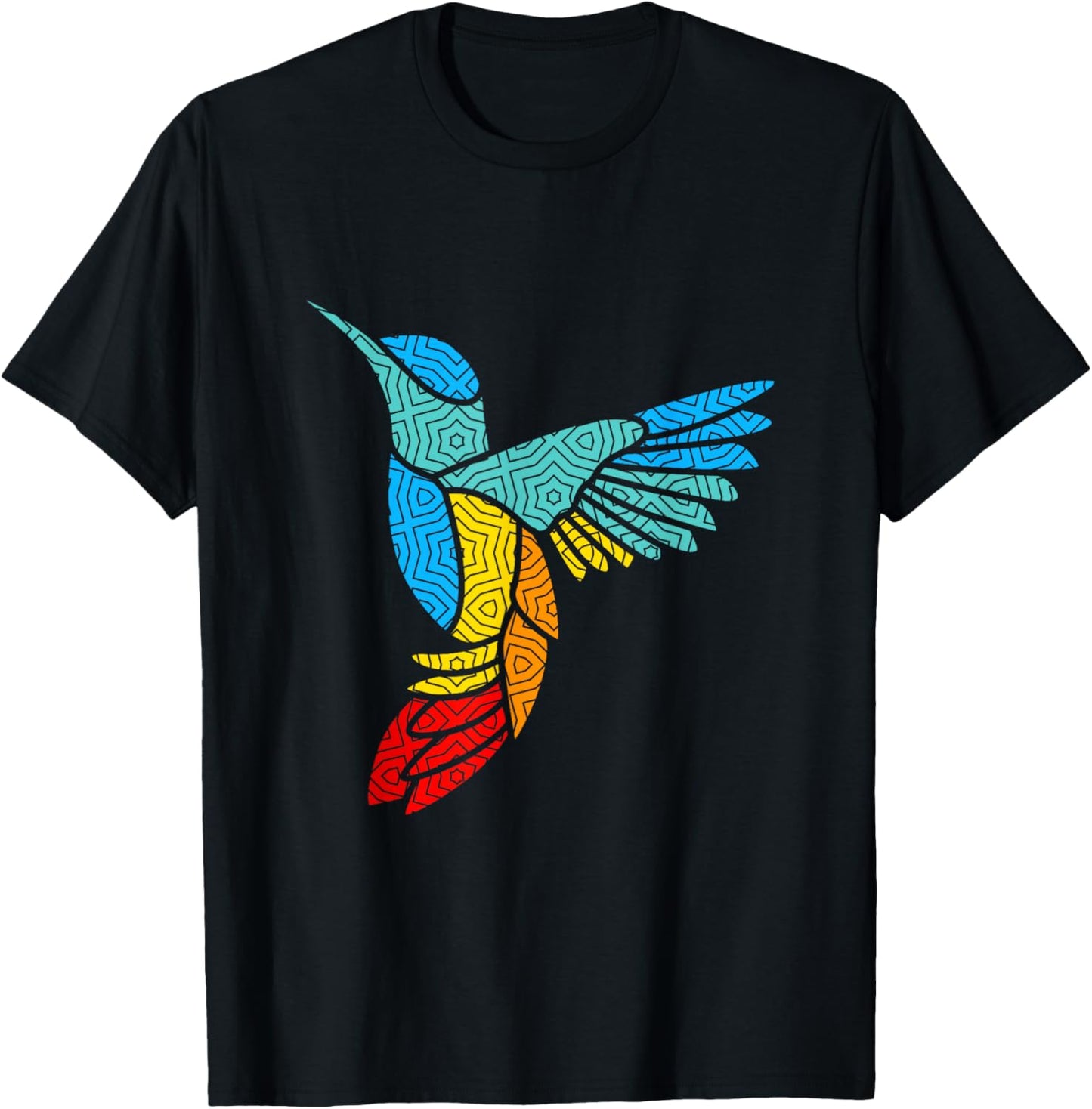 Colorful Bird Hummingbird Birds Mandala Art T-Shirt - T-Shirt | Black