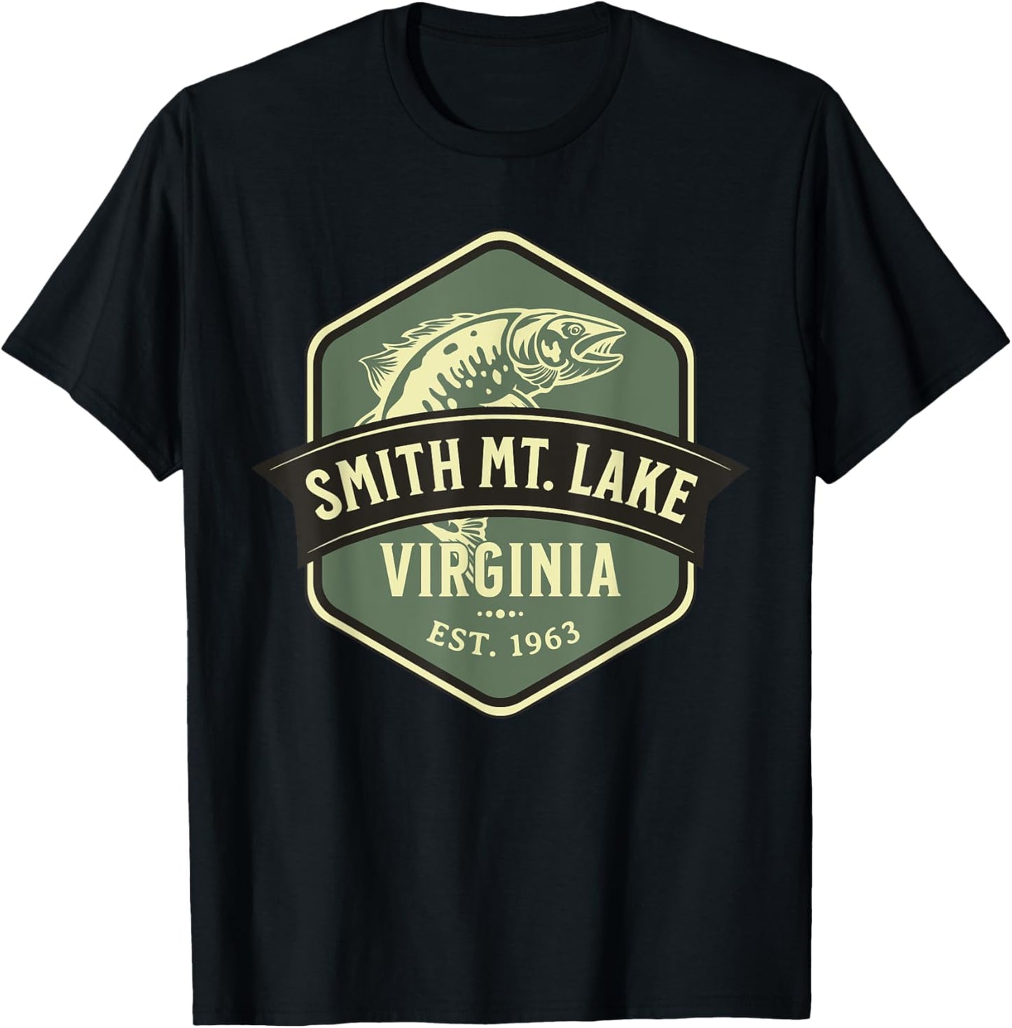 Smith Mountain Lake Virginia 1963 Fish Design T-Shirt - T-Shirt | Black