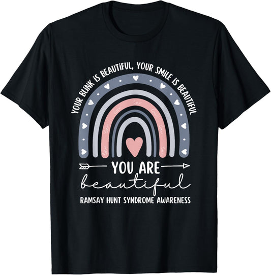 Ramsay Hunt Syndrome Awareness Cute Boho Rainbow Retro Women T-Shirt - T-Shirt | Black
