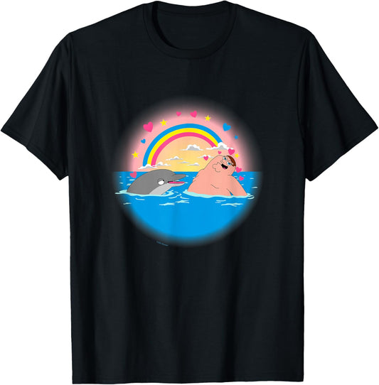 Family Guy Peter Dolphin & Rainbow T-Shirt - T-Shirt | Black