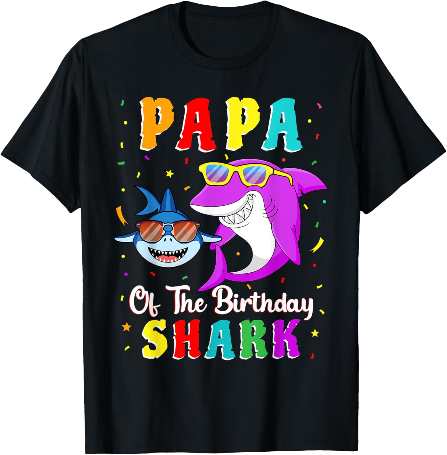 Papa Of The Shark Birthday Family Matching Birthday Son T-Shirt - T-Shirt | Black