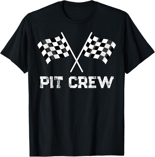 PIT CREW Race Car Auto Racing Checkered Flag Team Family T-Shirt - T-Shirt | Black