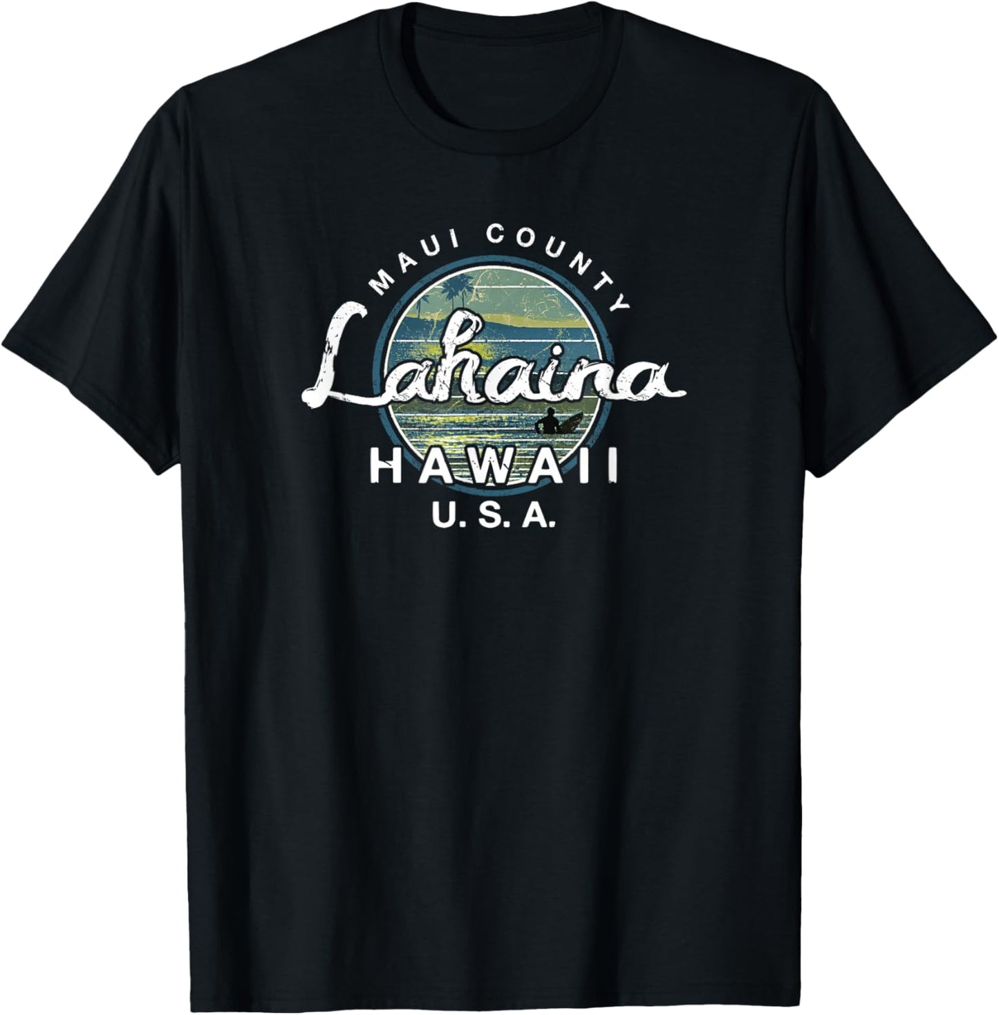 Lahaina Maui Hawaii Surfing Retro T-Shirt - T-Shirt | Black