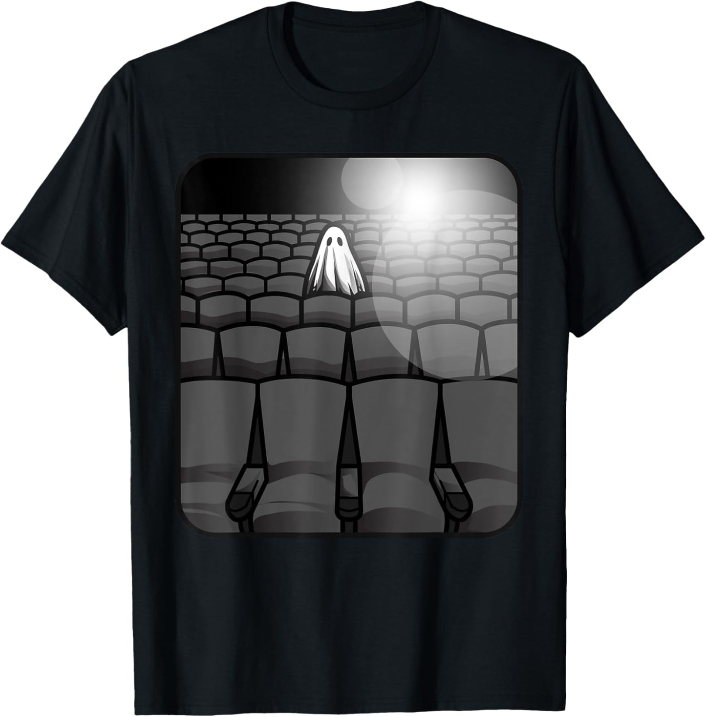 Sheet Ghost Haunted Movie Theater Sad Spooky Theatre Movies T-Shirt - T-Shirt | Black