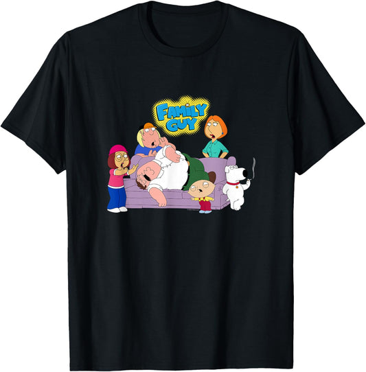 Family Guy Drunk Peter and Family with Logo Cartoon T-Shirt - T-Shirt | Black