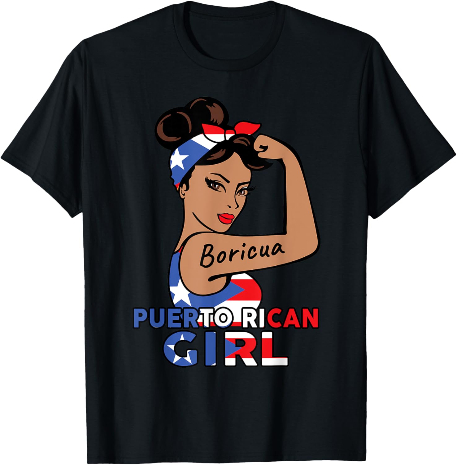 Boricua Puerto Rican Girl Shirt Women Puerto Rico Flag Mom T-Shirt - T-Shirt | Black