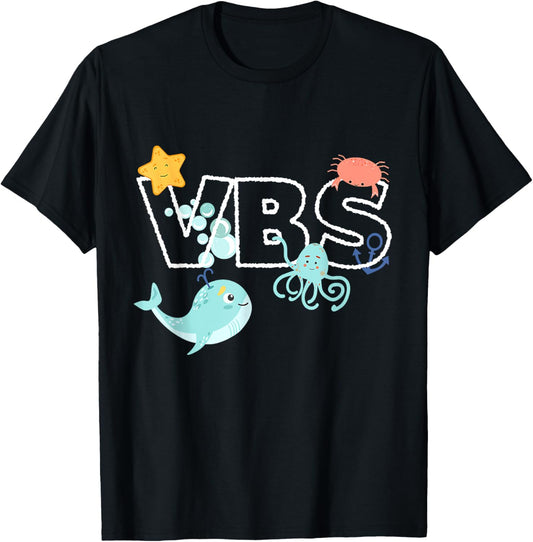 VBS Crew Summer Vacation Bible School Funny Ocean Animal Women Girls Kids T-Shirt - T-Shirt | Black