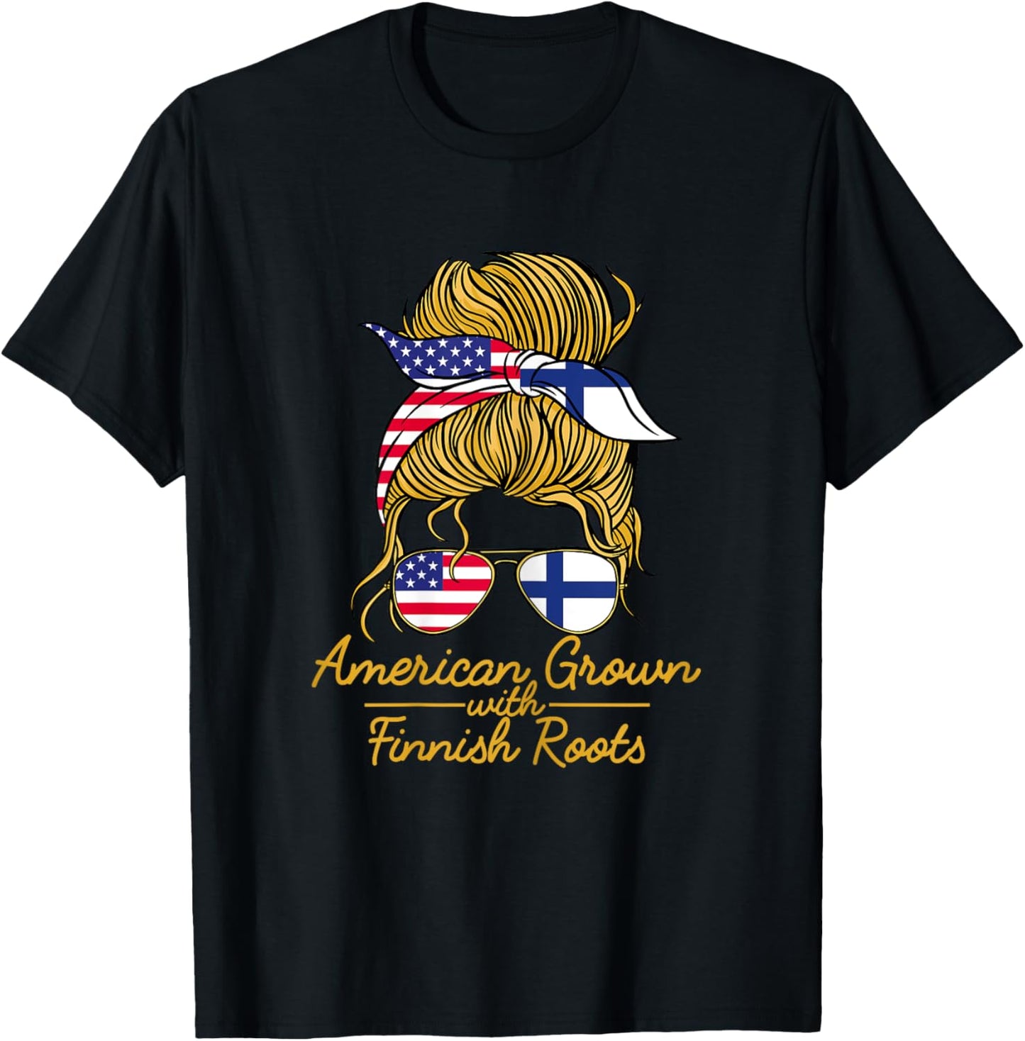 American Grown with Finnish Roots Finland and USA Flag T-Shirt - T-Shirt | Black