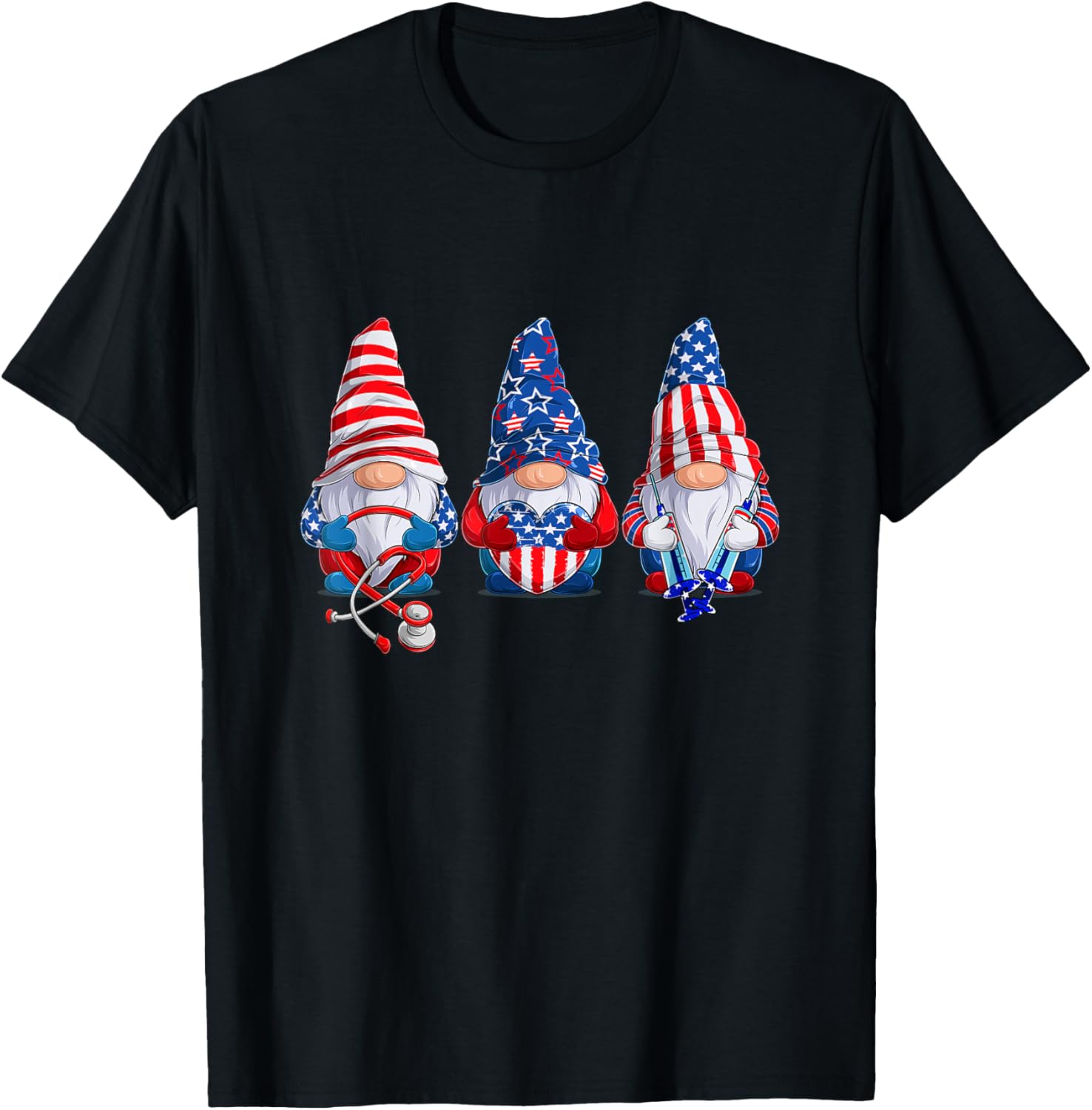 Stethoscope Nurse Life 4th July Gnome Nurse Independence Day T-Shirt - T-Shirt | Black