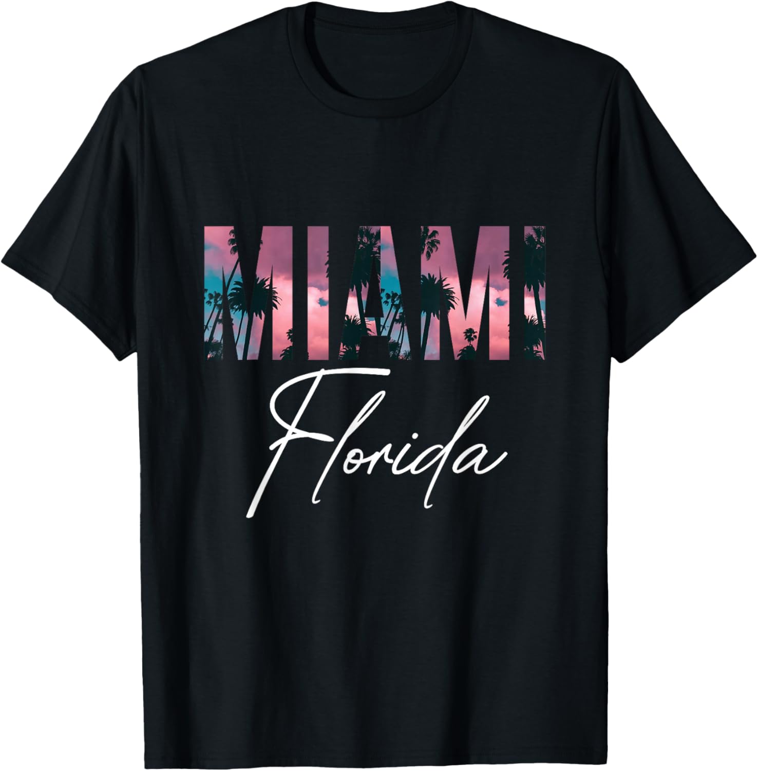 Miami Palm trees Florida Sunset Miami Beach T-Shirt - T-Shirt | Black