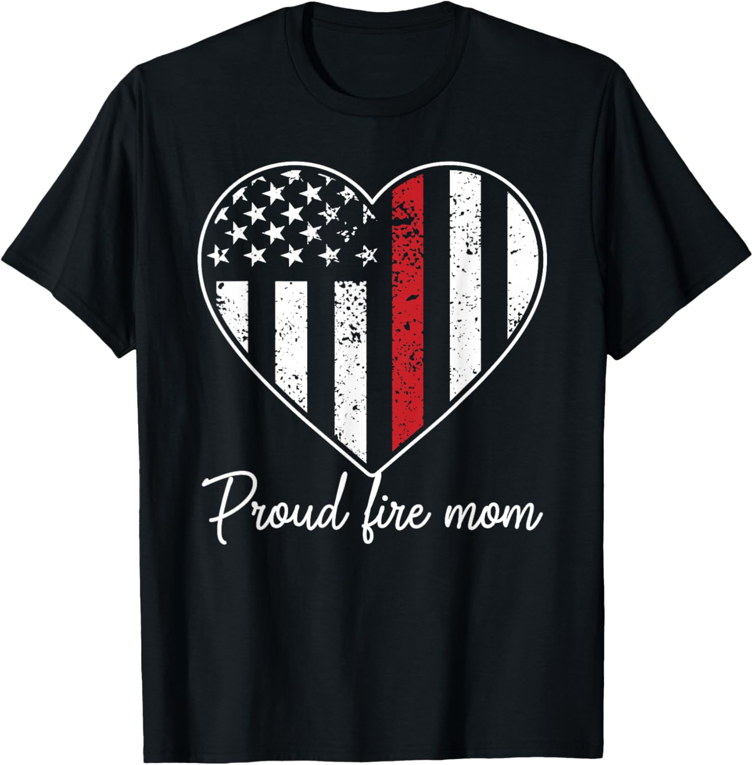 Proud Fire Mom Of A Firefighter Mother Heart T-Shirt - T-Shirt | Black