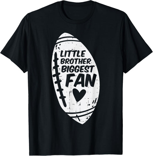 American Football Little Brother Biggest Fan Family Boys T-Shirt - T-Shirt | Black