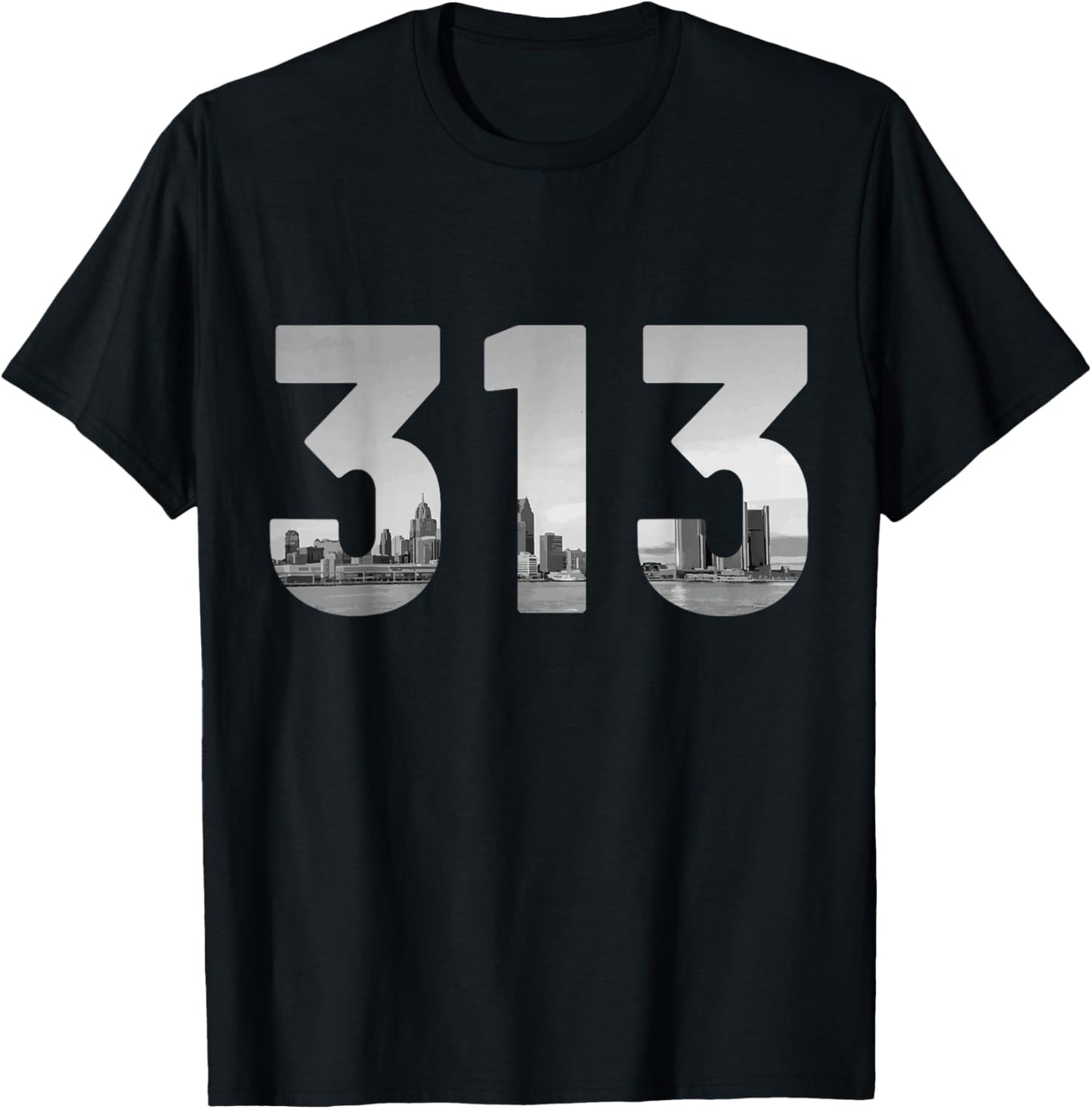Detroit 313 Area Code Michigan Skyline Vintage T-Shirt - T-Shirt | Black