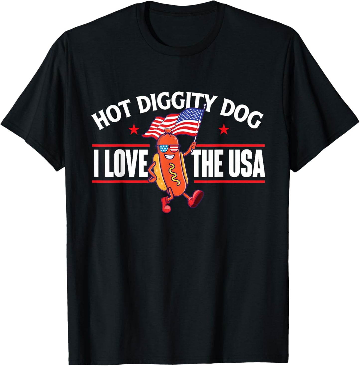 Hot Diggity Dog - USA American Flag 4th of July Fourth Small T-Shirt - T-Shirt | Black