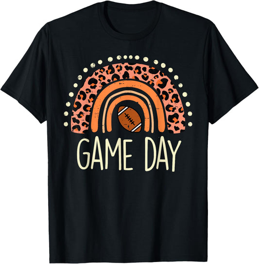Leopard Rainbow American Football Game Day Sport Women Girls T-Shirt - T-Shirt | Black