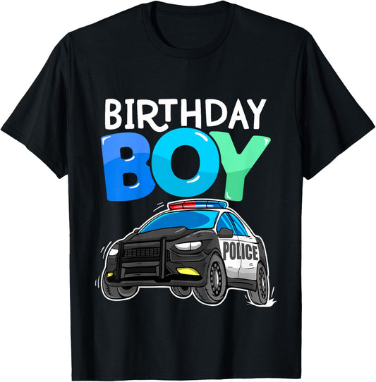 Kids Birthday Boy Police Car Policeman Theme Birthday Toddler T-Shirt - T-Shirt | Black