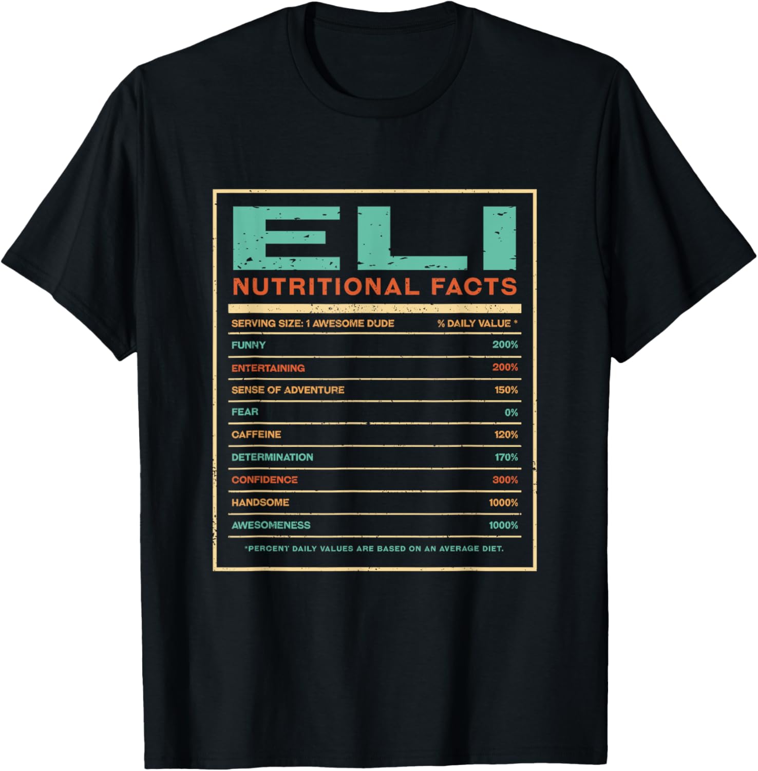 Eli Nutrition Facts Funny Personalized Name T-Shirt - T-Shirt | Black
