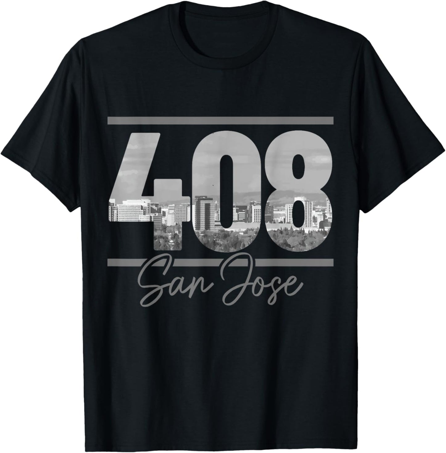 San Jose 408 Area Code Vintage California Skyline T-Shirt - T-Shirt | Black
