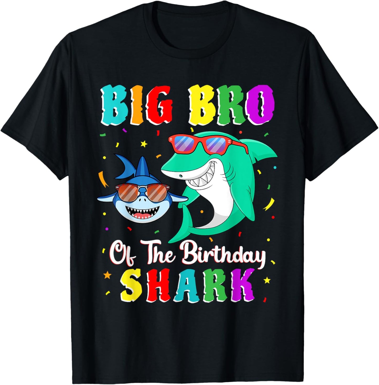 Big Bro Of The Shark Birthday Family Birthday Little Brother T-Shirt - T-Shirt | Black
