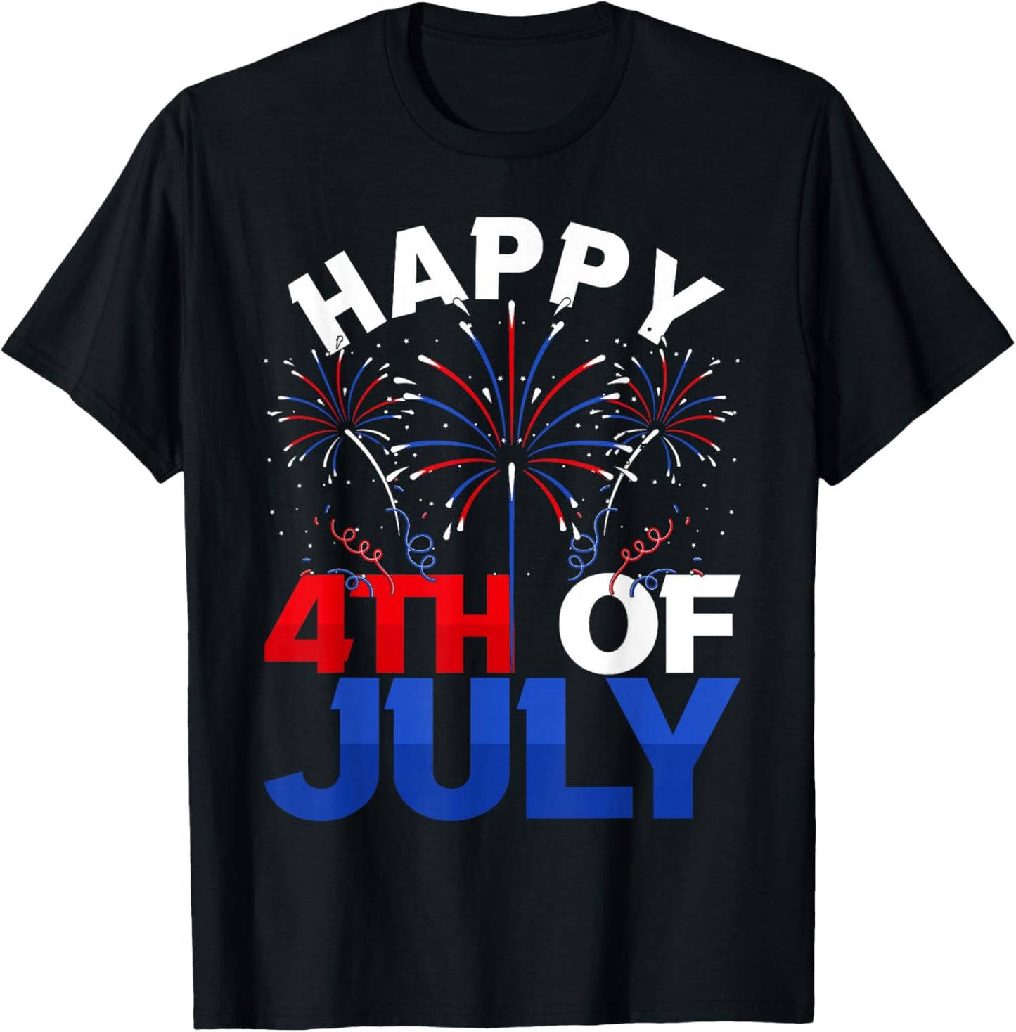 Fireworks US Patriotic American Pride Happy 4th Of July T-Shirt - T-Shirt | Black