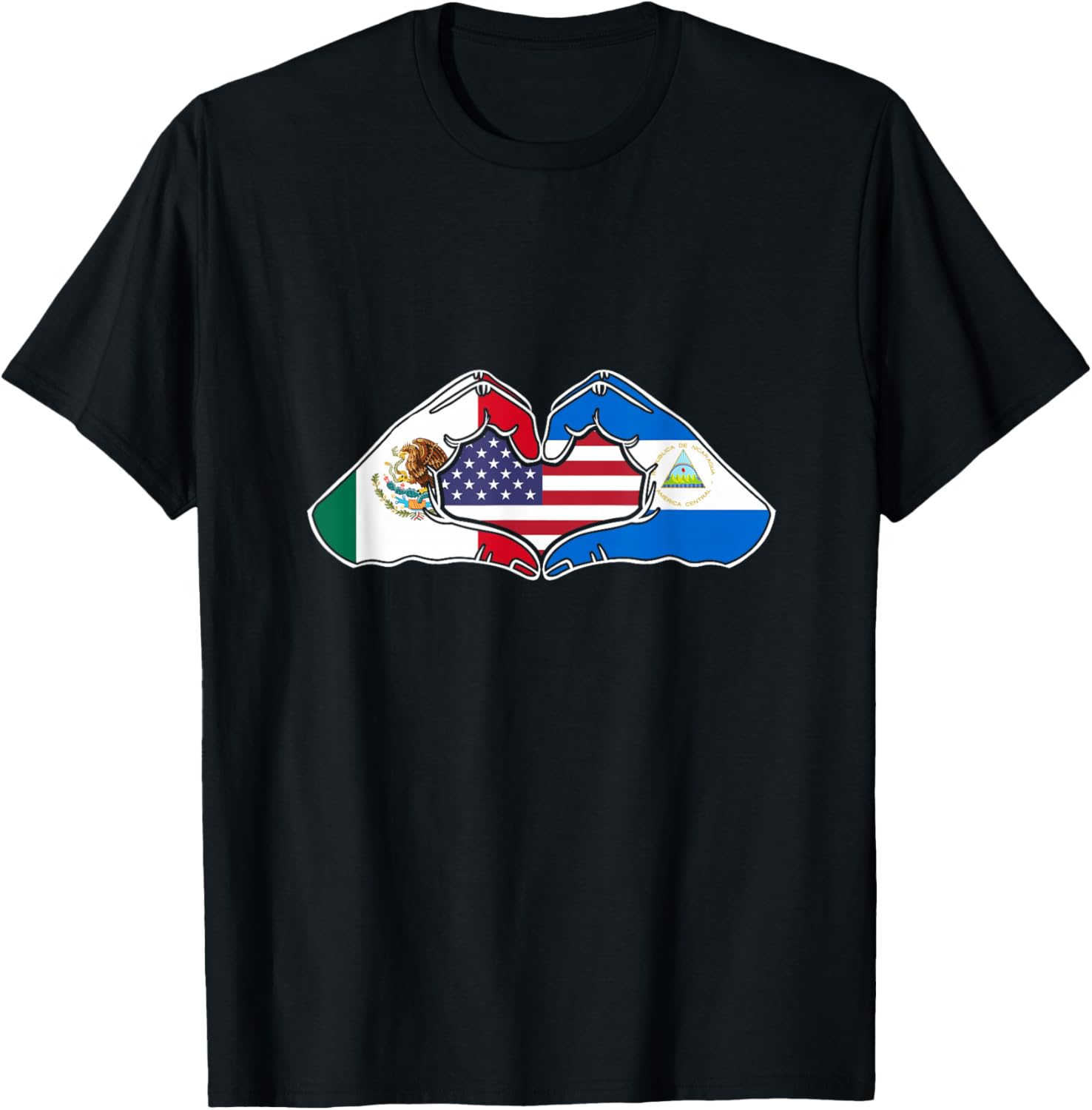 Heart Hands Mexico, Nicaragua and the USA. T-Shirt - T-Shirt | Black