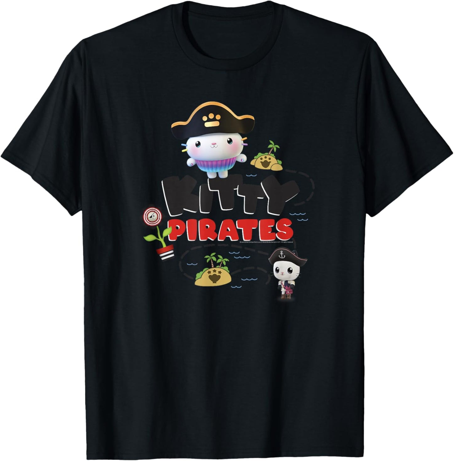 Gabby's Dollhouse Kitty Pirates Treasure Map T-Shirt - T-Shirt | Black