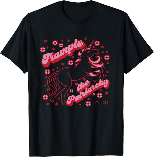 TRAMPLE THE PATRIARCHY Funny Pink Unicorn Feminist Meme T-Shirt - T-Shirt | Black