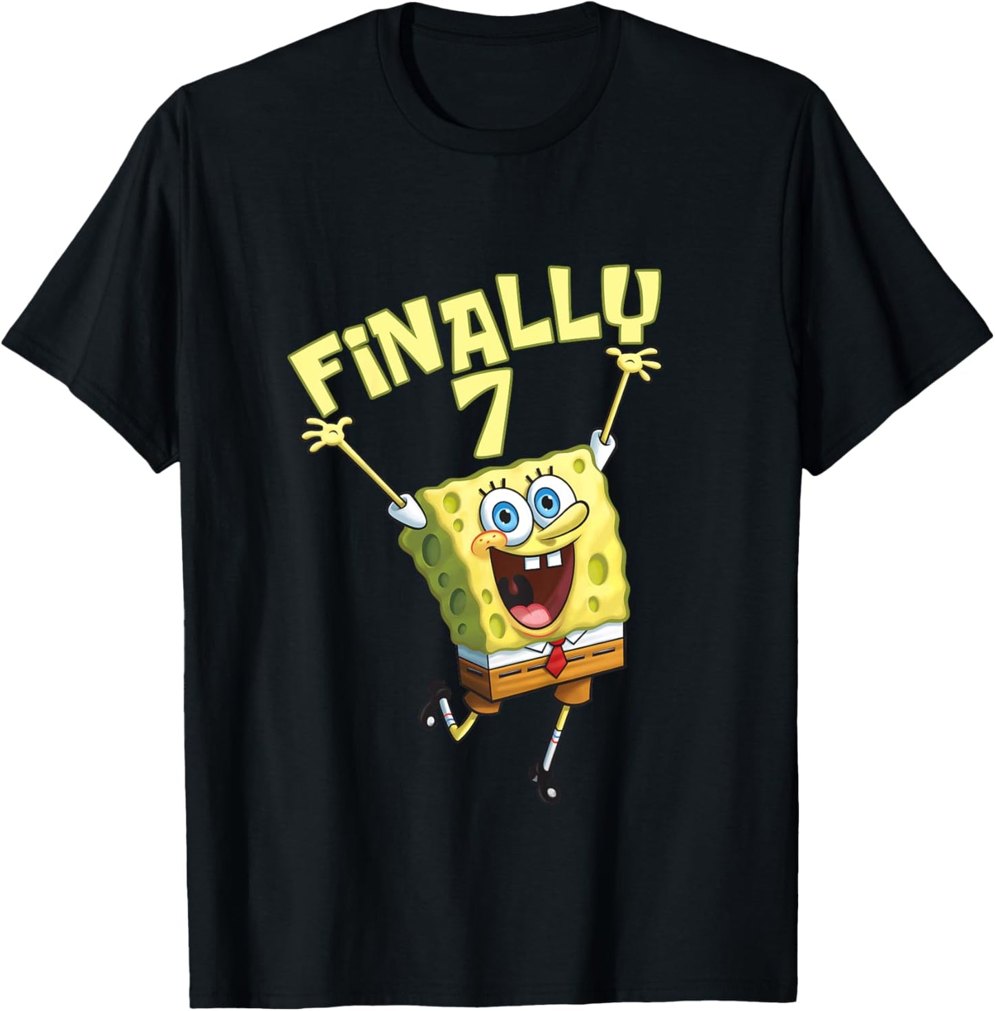Mademark x SpongeBob SquarePants - Kids Original SpongeBob Square Pants - 7th Birthday. Finally 7. T-Shirt - T-Shirt | Black
