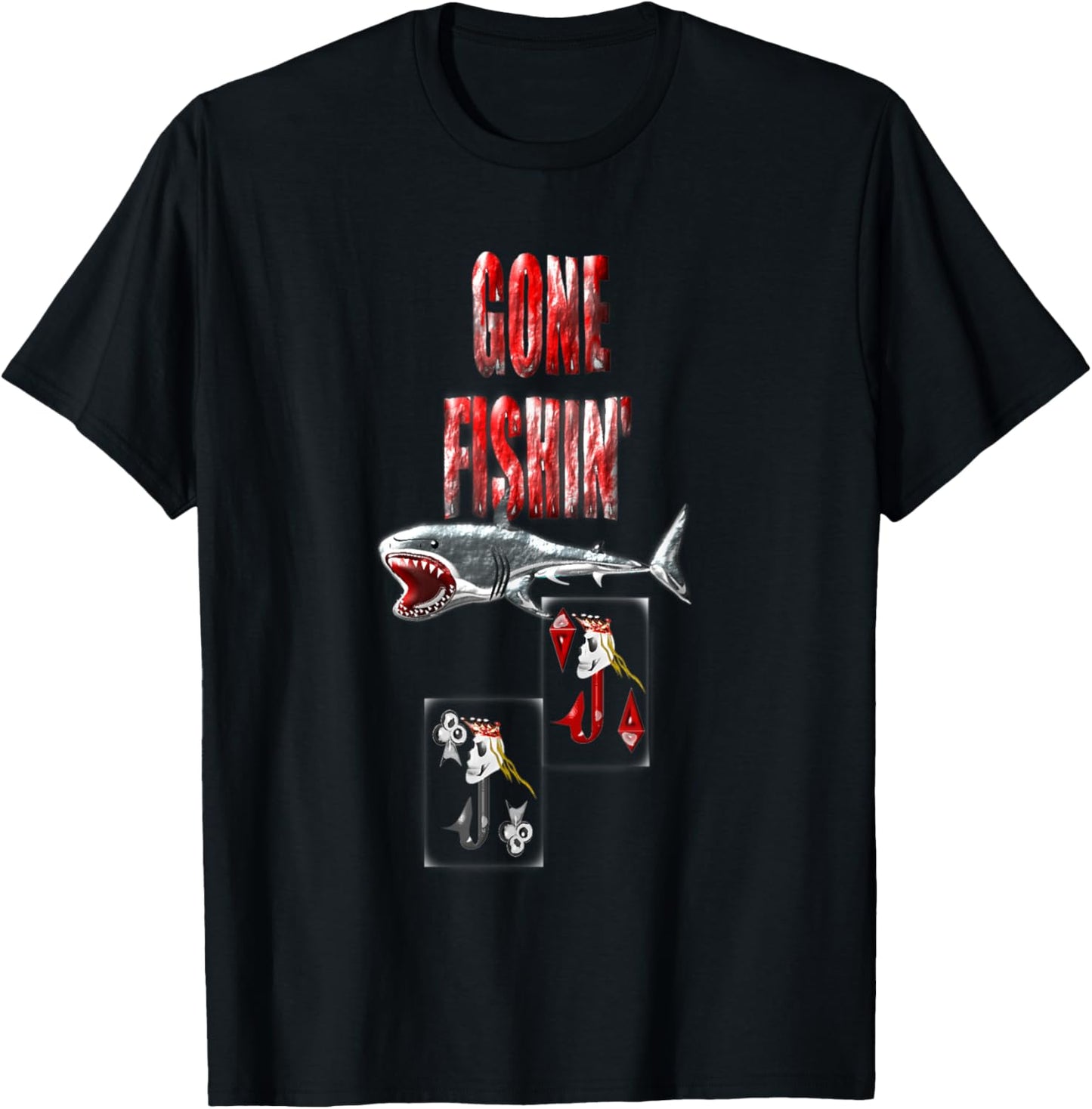 JJ 's fish hooks , gone fishin' T-Shirt - T-Shirt | Black