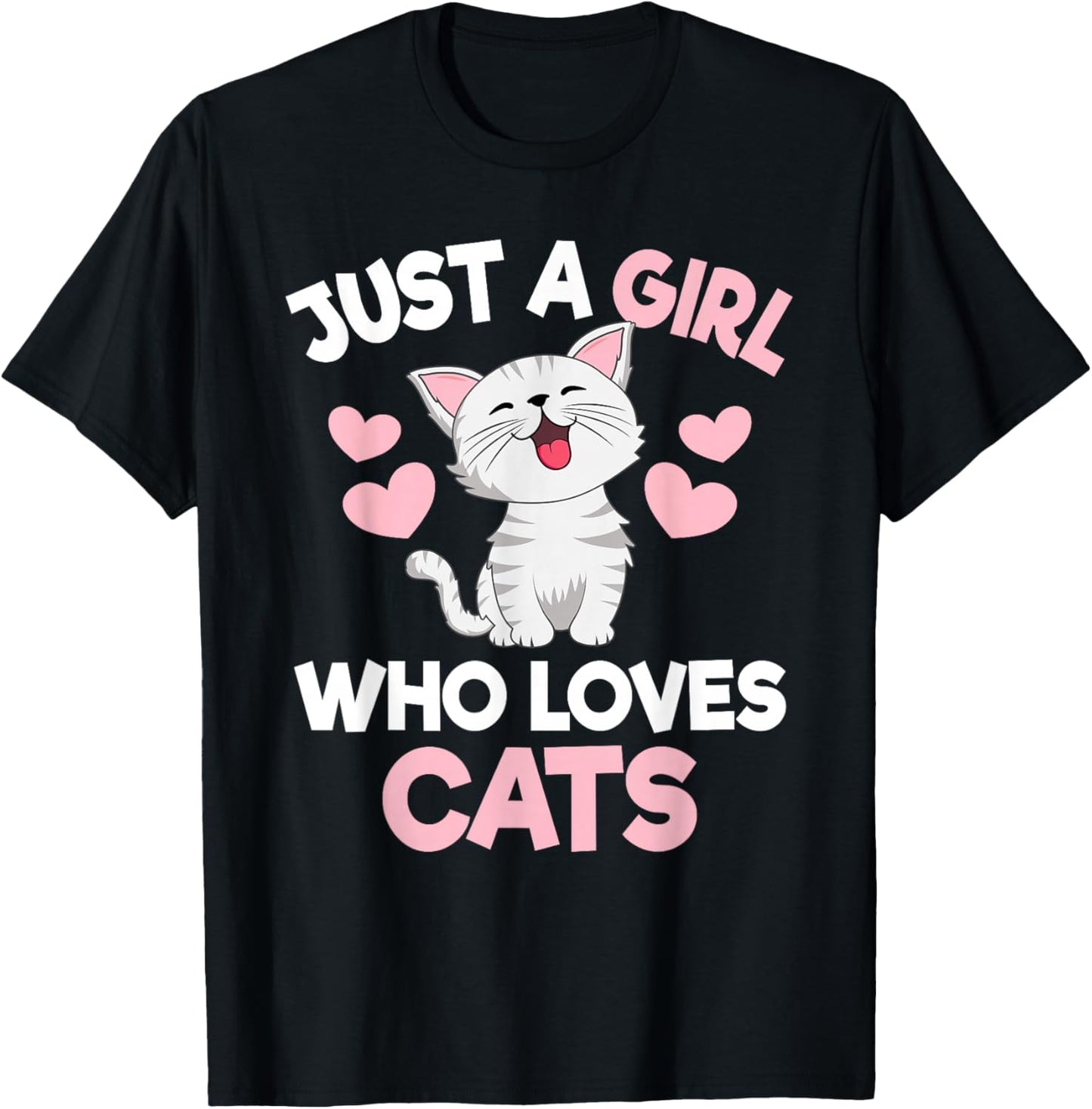 Just A Girl Who Loves Cats Cute Cat Lover Girls Kids T-Shirt - T-Shirt | Black