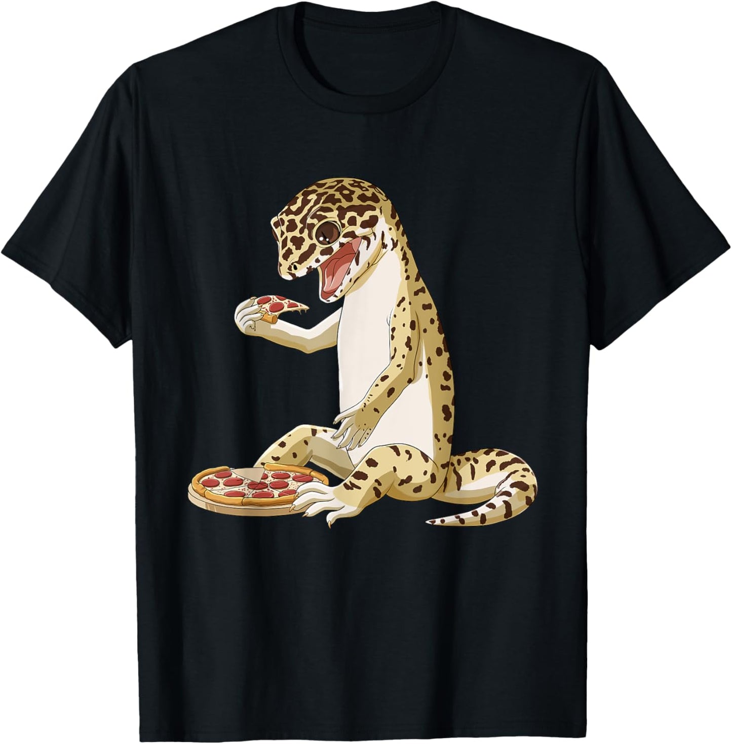 Funny Pizza Lover Reptile Leopard Gecko T-Shirt - T-Shirt | Black