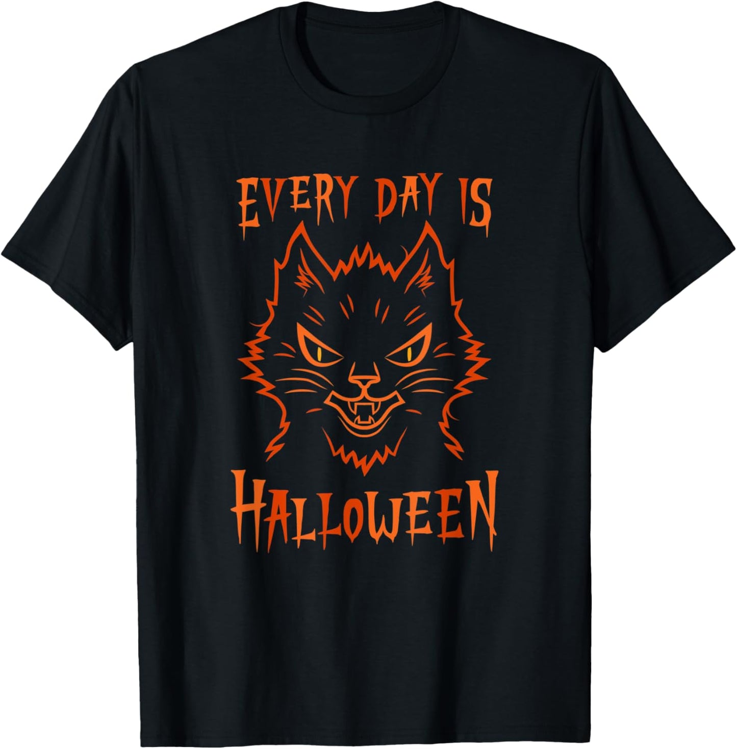 Every Day Is Halloween Scary Black Cat T-Shirt - T-Shirt | Black