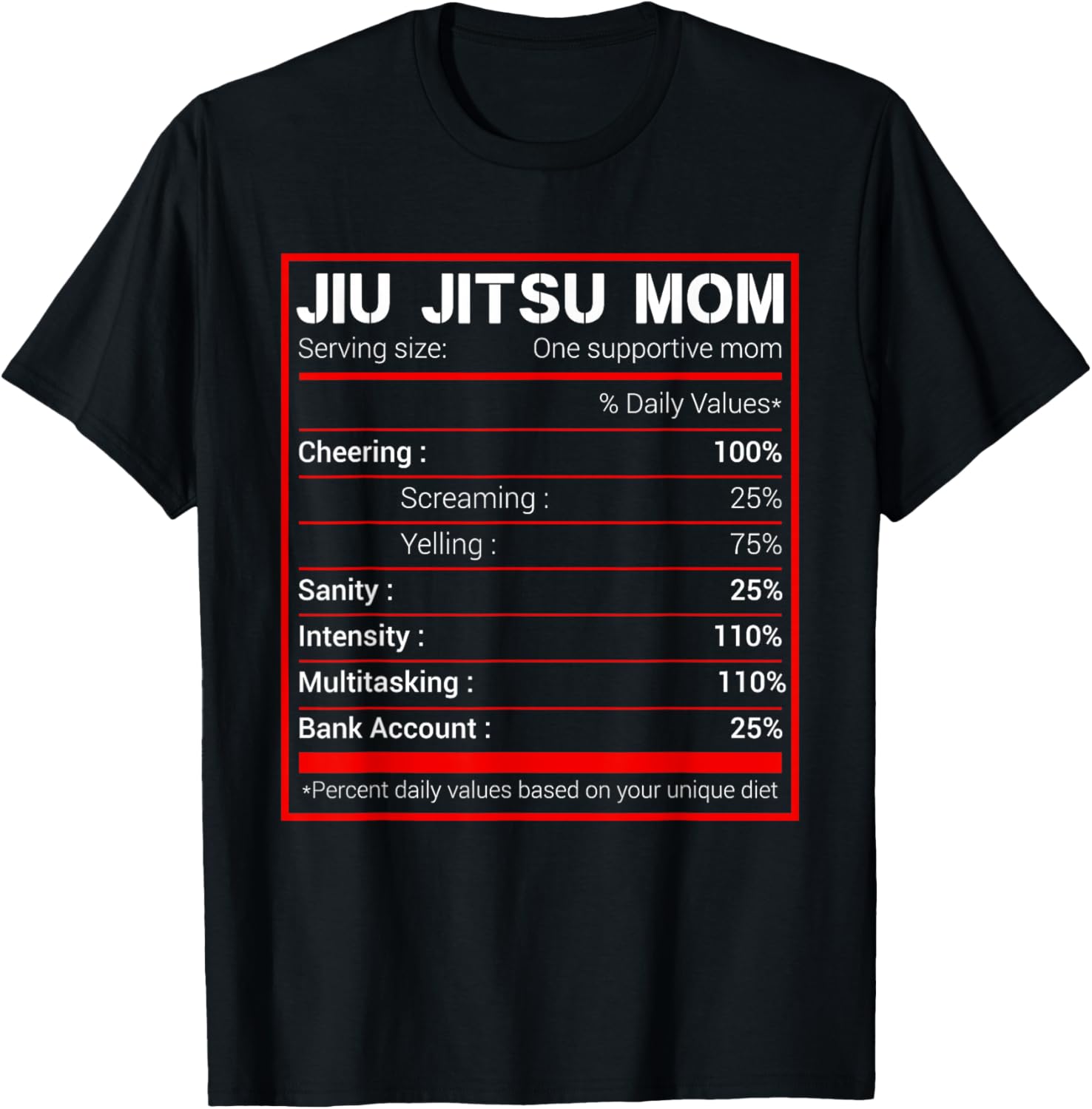 Brazilian Jiu Jitsu Mom Nutritional Facts BJJ MMA T-Shirt - T-Shirt | Black