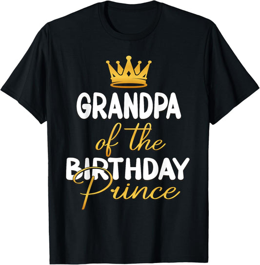 Grandpa Of The Birthday Prince Boy Bday Party Idea T-Shirt - T-Shirt | Black
