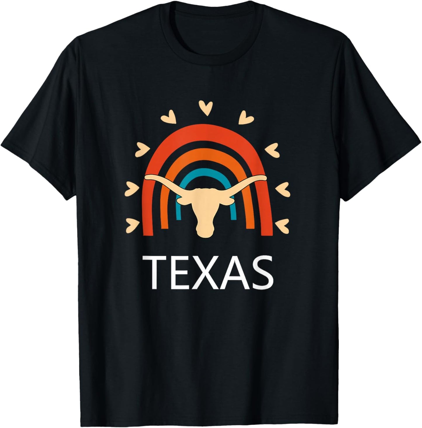 Texas Longhorn Cow Vintage Rainbow Retro T-Shirt - T-Shirt | Black