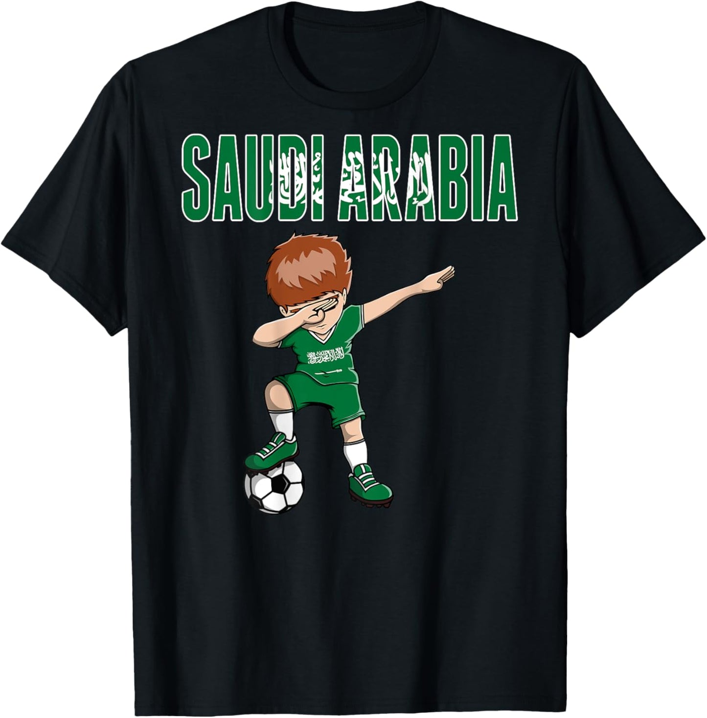 Dabbing Soccer Boy Saudi Arabia Soccer Fan Jersey Saudi Flag T-Shirt - T-Shirt | Black