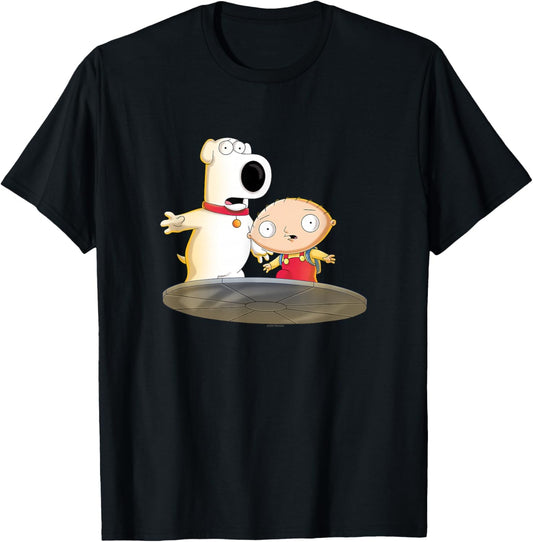 Family Guy Stewie and Brian Shocked Transporter Cartoon T-Shirt - T-Shirt | Black