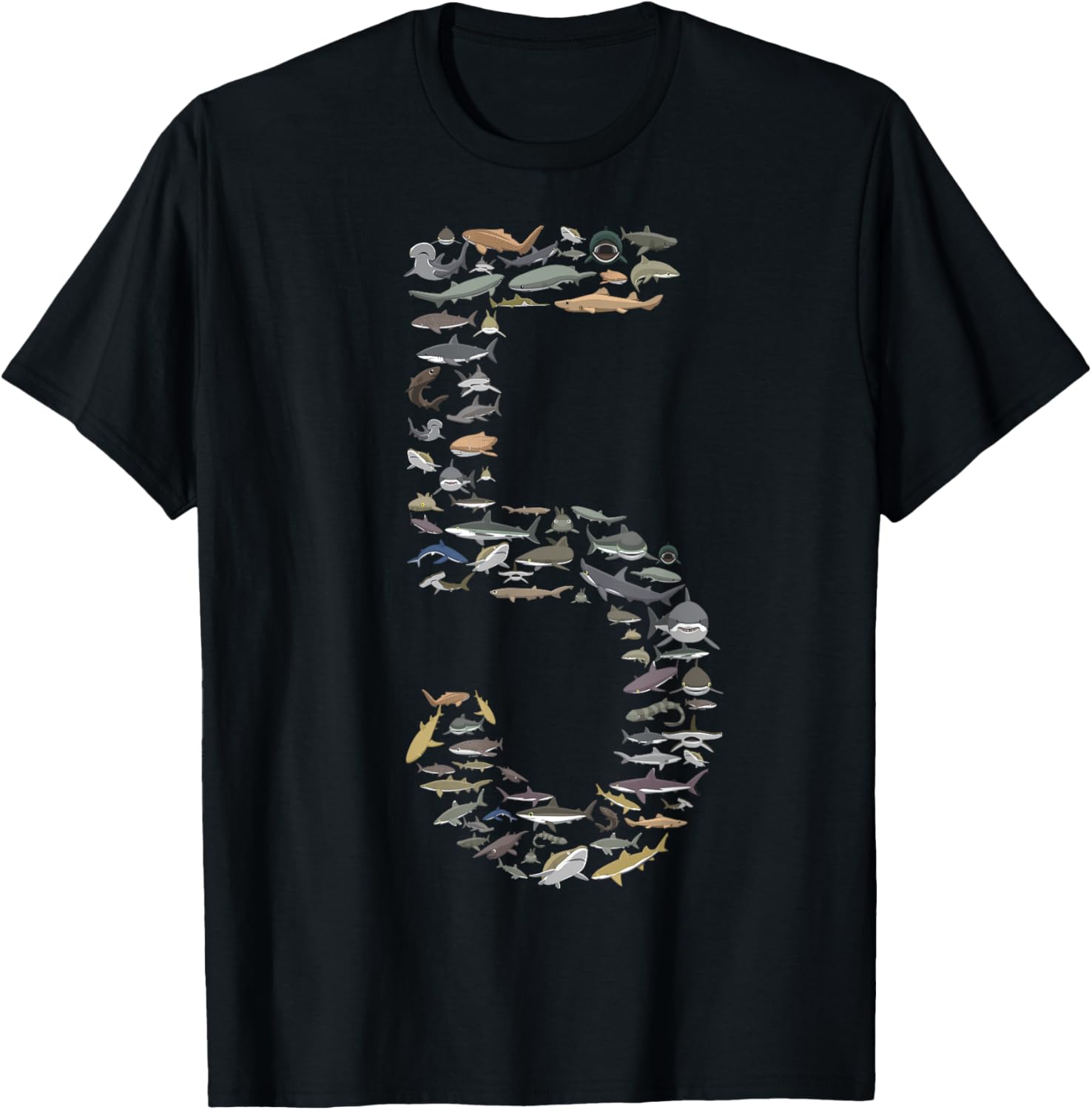 Shark Lover Type of Sharks Five Years BDAY 5th Birthday T-Shirt - T-Shirt | Black