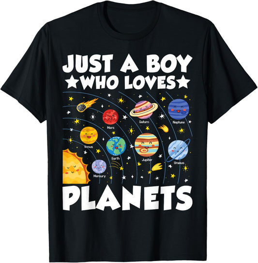 Just A Boy Who Loves Planets Solar System Space Science Geek T-Shirt - T-Shirt | Black