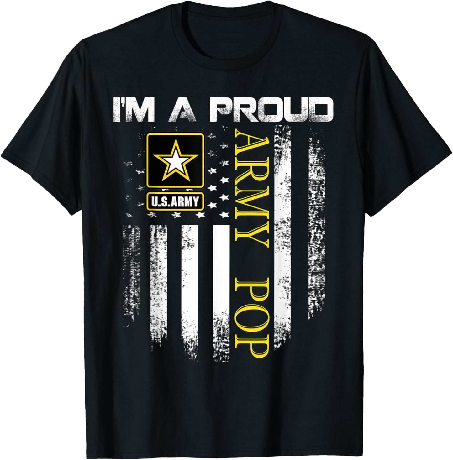 Vintage I'm A Proud Army Pop With American Flag Gift T-Shirt - T-Shirt | Black