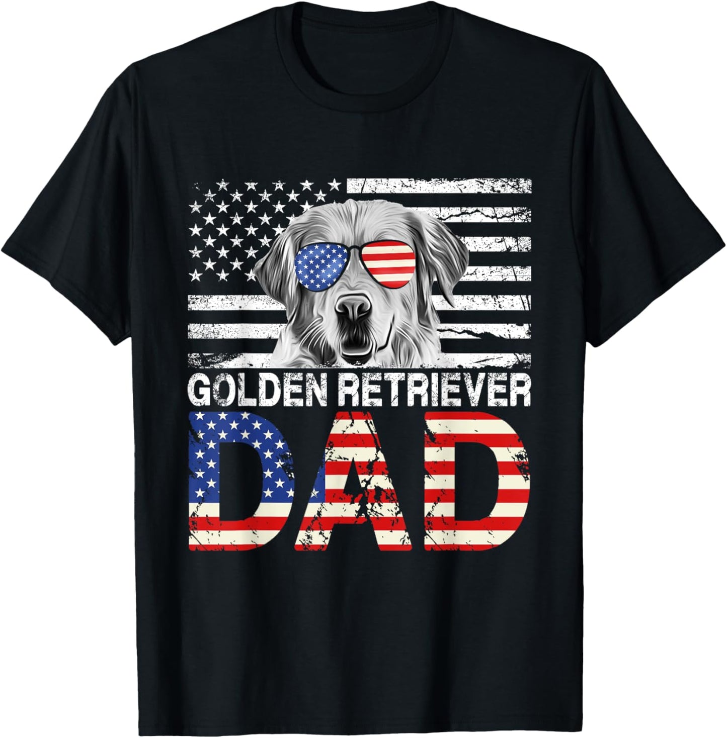 Cool Golden Retriever Dad USA Flag Patriotic Fathers Day T-Shirt - T-Shirt | Black