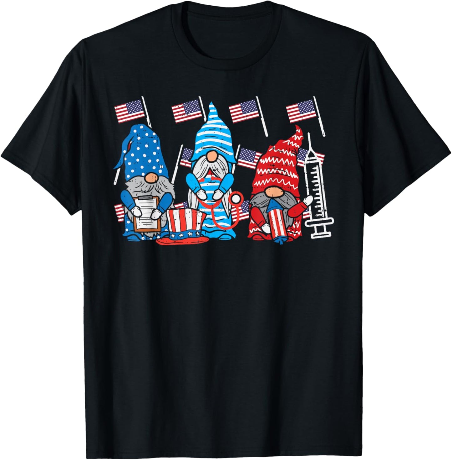 American Gnomes Nurse 4th Of July Scrub Top Patriot Women T-Shirt - T-Shirt | Black