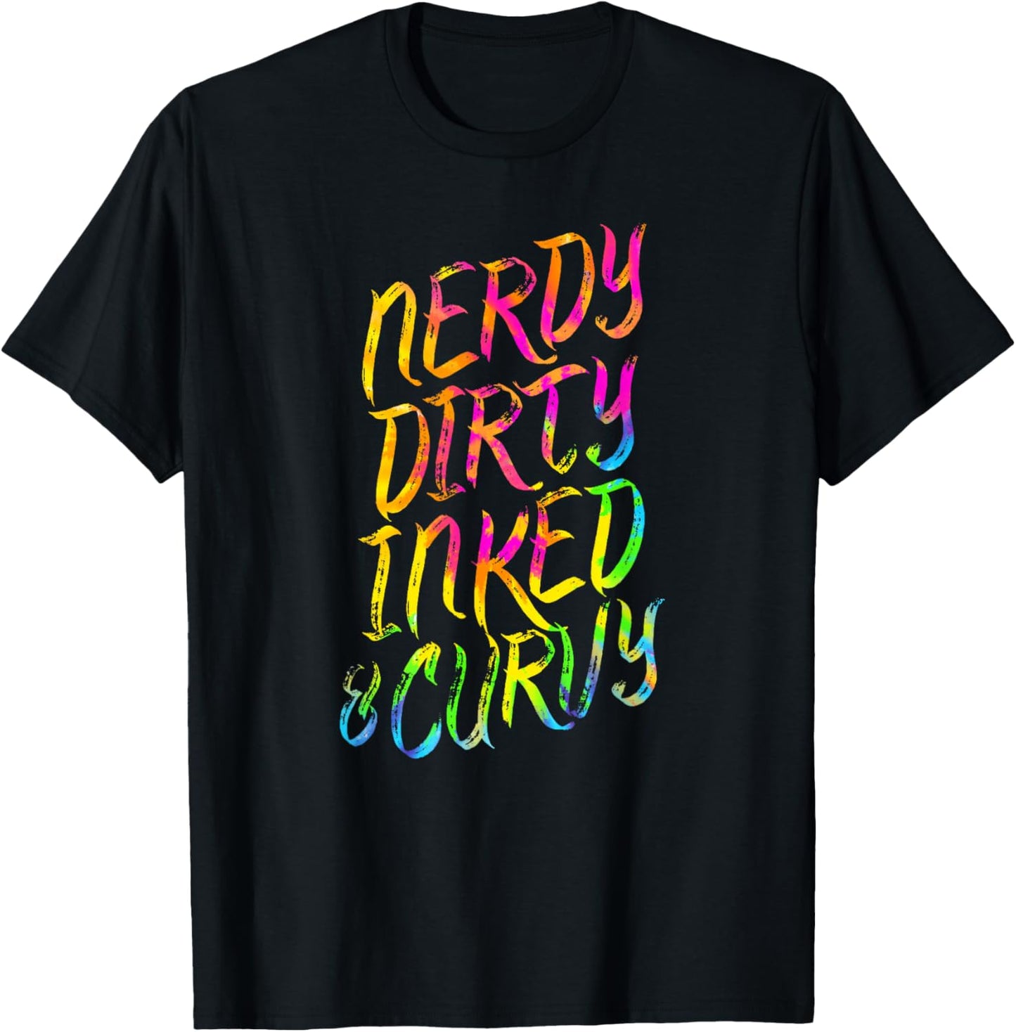Nerdy Dirty Inked & Curvy - Tattoo Woman Girl Nerd T-Shirt - T-Shirt | Black