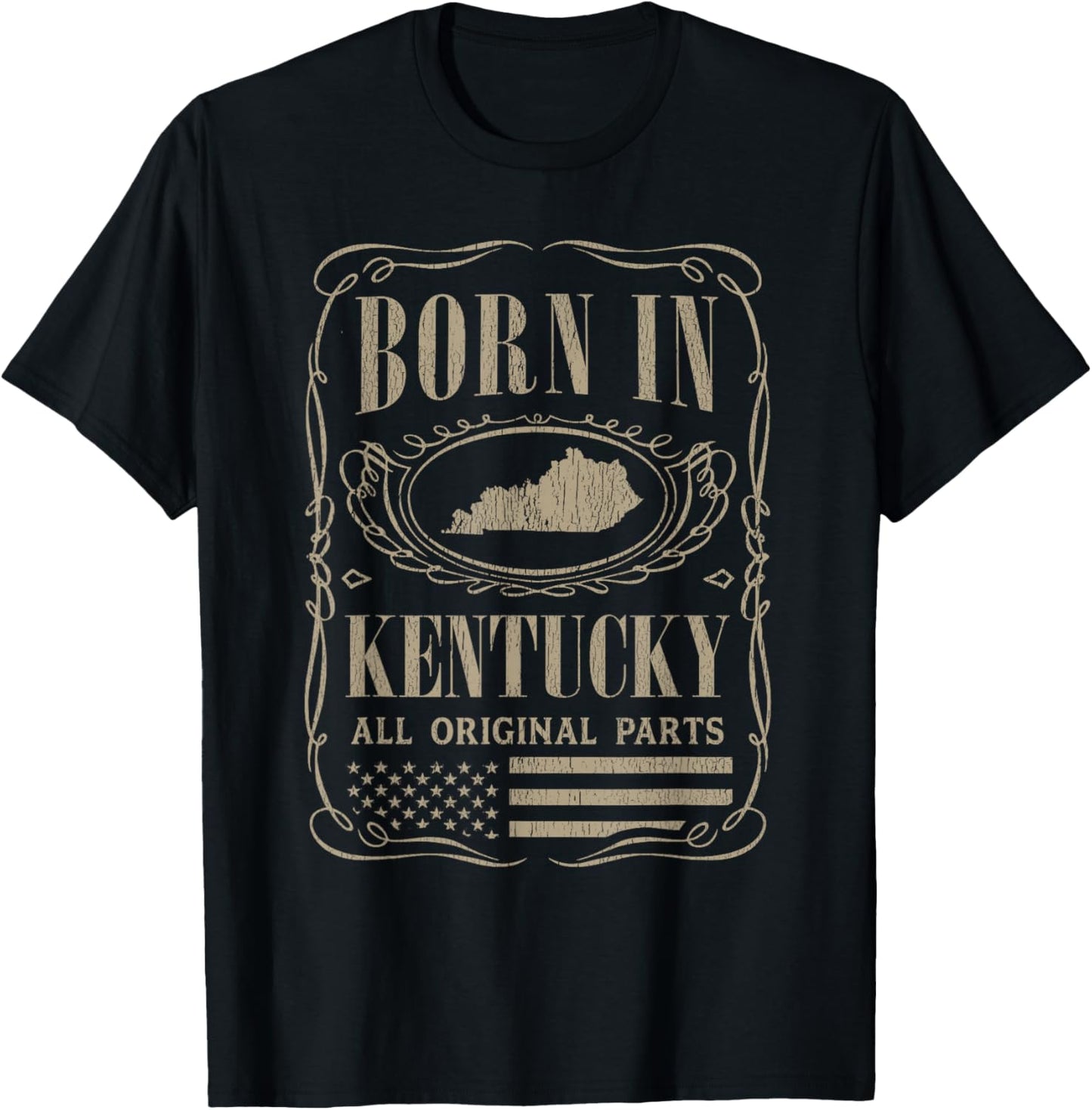 Vintage Classic America Land Map US States Born Kentucky T-Shirt - T-Shirt | Black