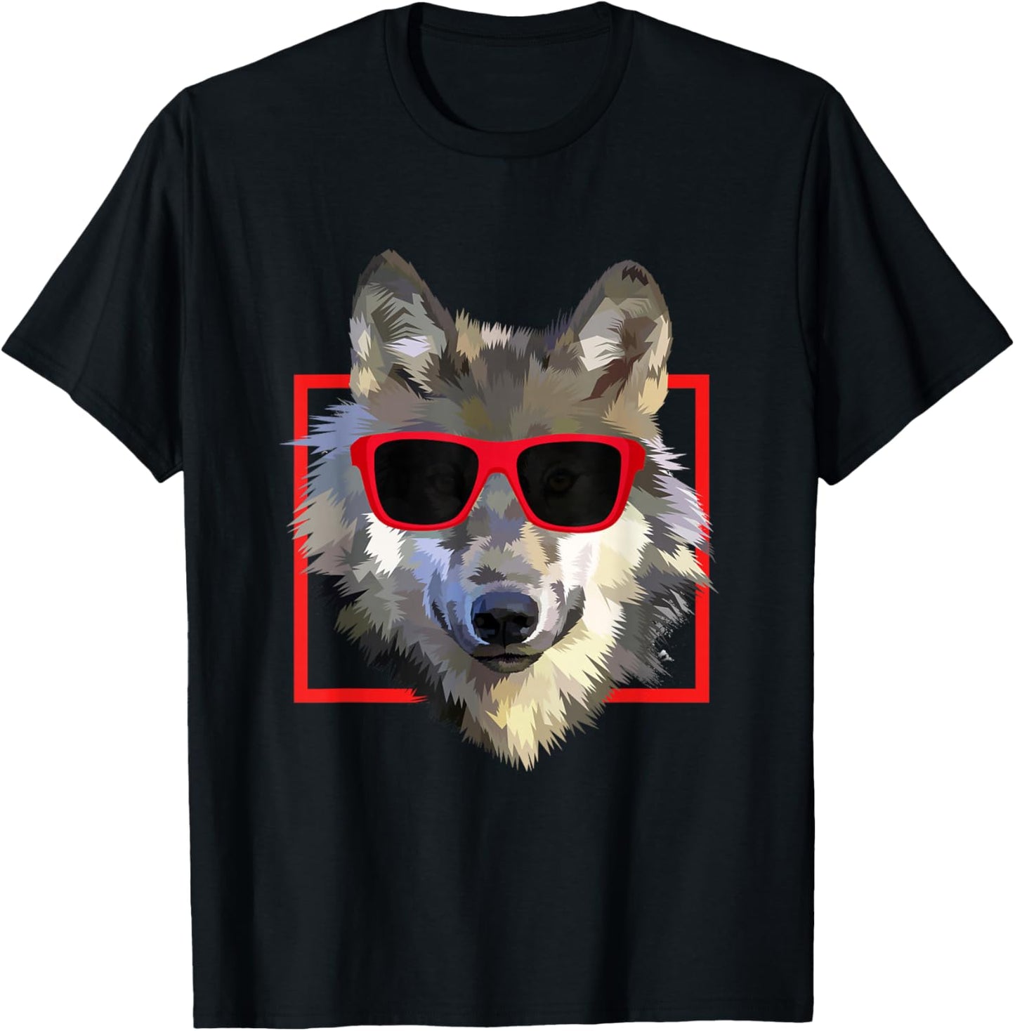 Wolves Animal Wolf in Cool Sunglass Frame Funny Gift T-Shirt - T-Shirt | Black