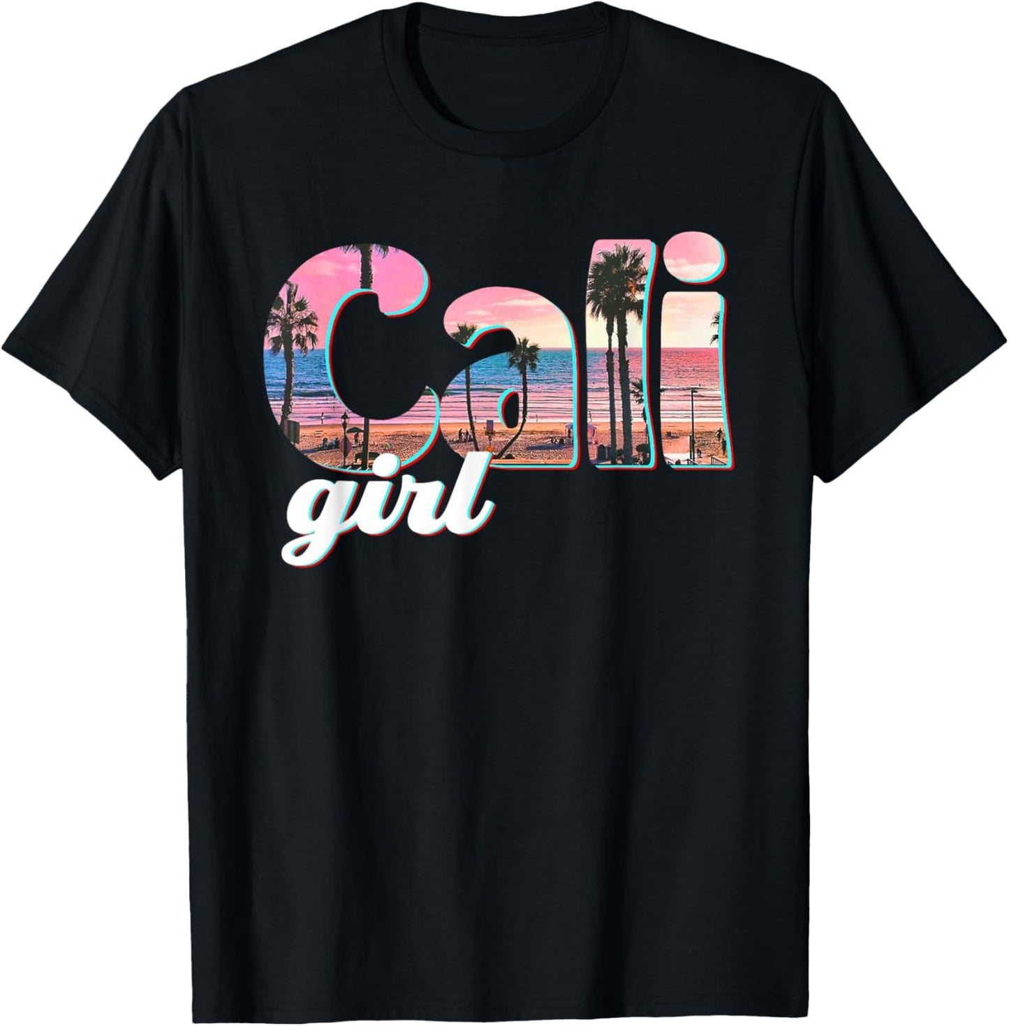 Cali Girl Sunset Beach California Summer Retro Women's Gift T-Shirt - T-Shirt | Black